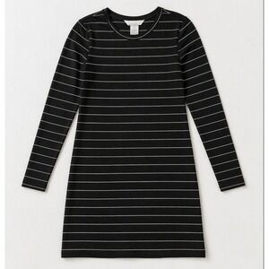 H&M BASICS Dress S Womens Long Sleeve Striped Black‎ Fitted Cotton Tunic